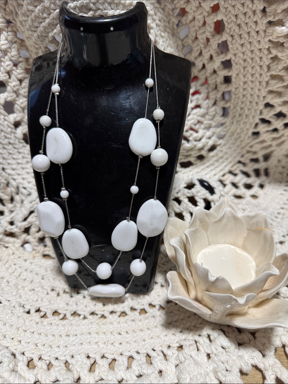 White Beaded Multi-Strand Necklace - Elegant Everyday Jewelry